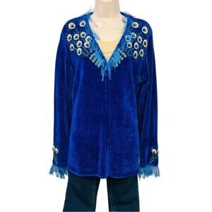 That Sweater Peacock Embroidered Cardigan Flattering Fringed V Neckline Cuffs